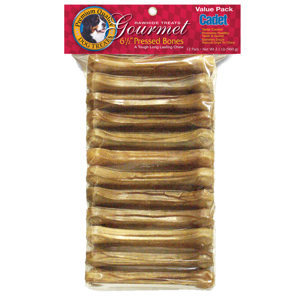 Pressed Rawhide Bones 6.5 inches 12 pack - C00832