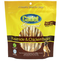 Premium Gourmet Rawhide and Chicken Twists Treats - 50 pack - C07220
