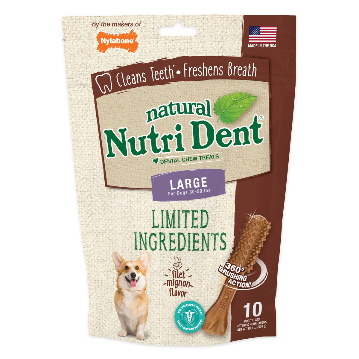 Nutri Dent Limited Ingredient Dental Chews Filet Mignon Large 10 count - NTD663M10P