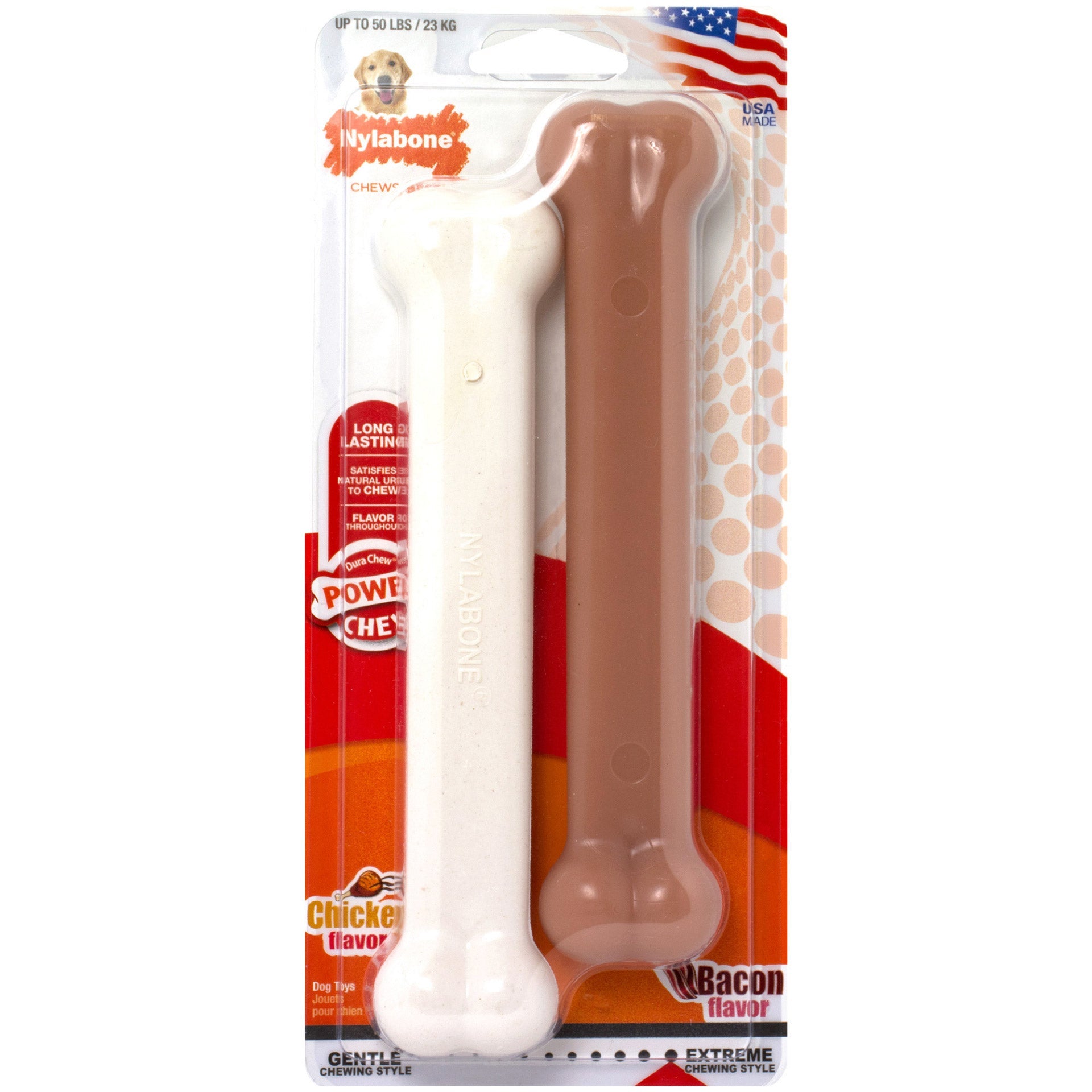 Power Chew Bacon and Chicken Dog Toy 2 pack