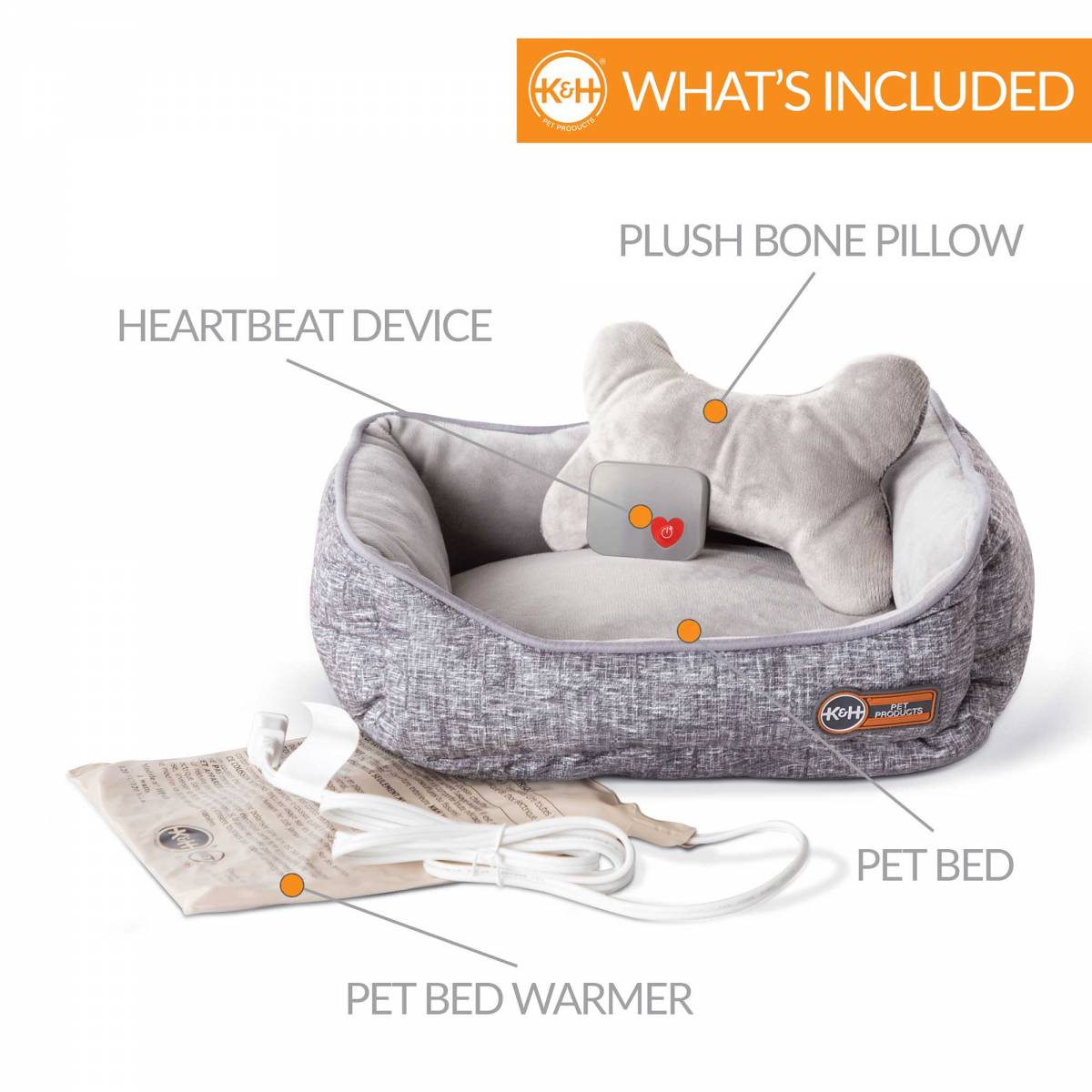 K&H Pet Products Mother’s Heartbeat Heated Puppy Pet Bed with Bone Pillow