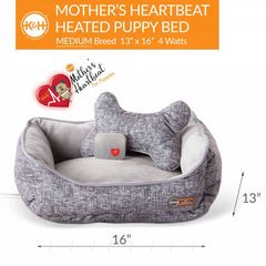 K&H Pet Products Mother’s Heartbeat Heated Puppy Pet Bed with Bone Pillow