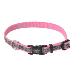 Coastal Pet Lazer Brite Reflective Adjustable Dog Collar - Pink with gray hearts