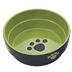 Spot Ceramic Black and Green Fresco Paw Print 5 Inch Dog Dish
